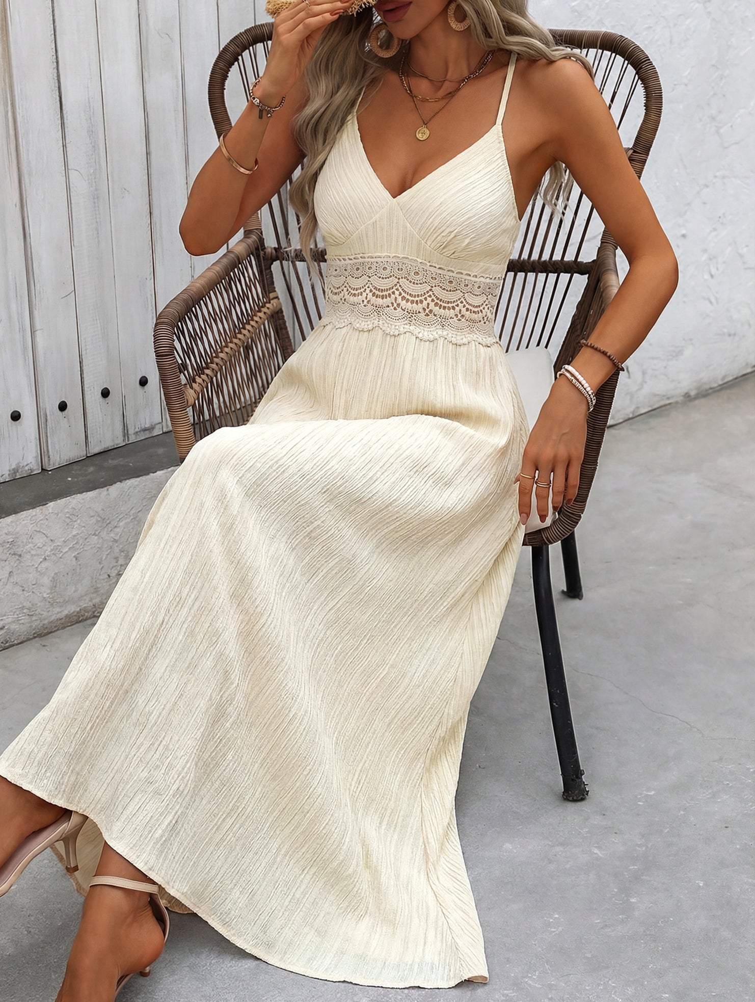 Evangeline Lace Halter Maxi Dress Neck White 4
