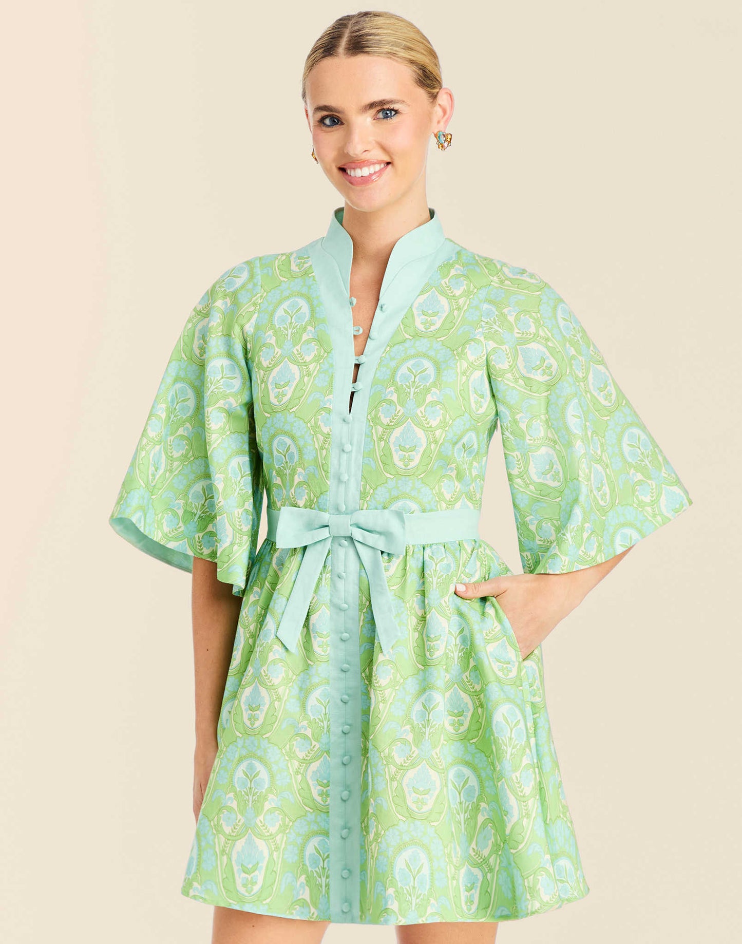 Carmen Trellis Mini Dress Trellis Verte 1