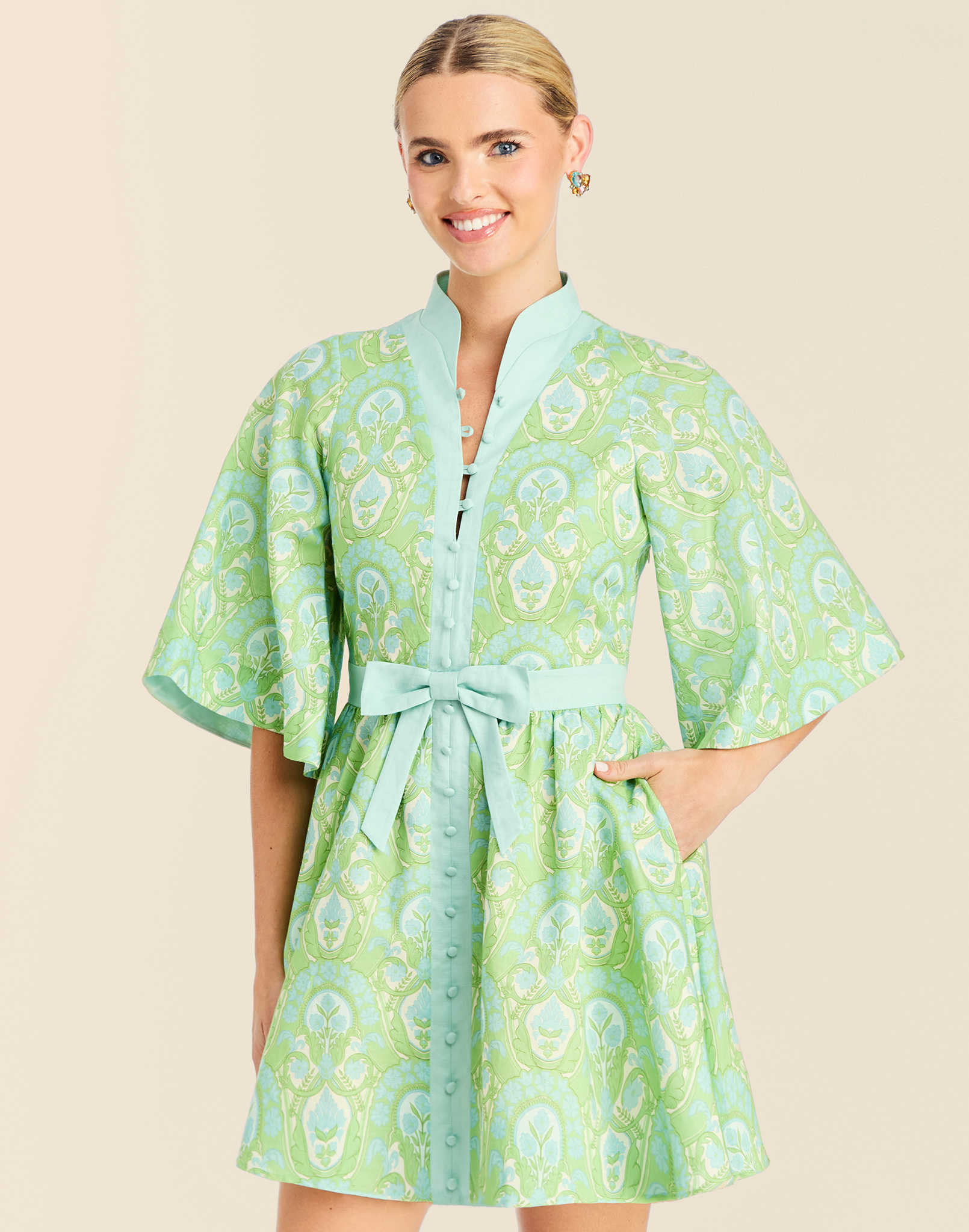 Carmen Trellis Mini Dress Trellis Verte 1