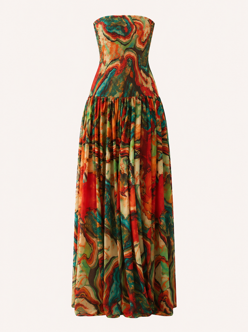 Hellen Strapless Printed Maxi Dress Multicolor 1