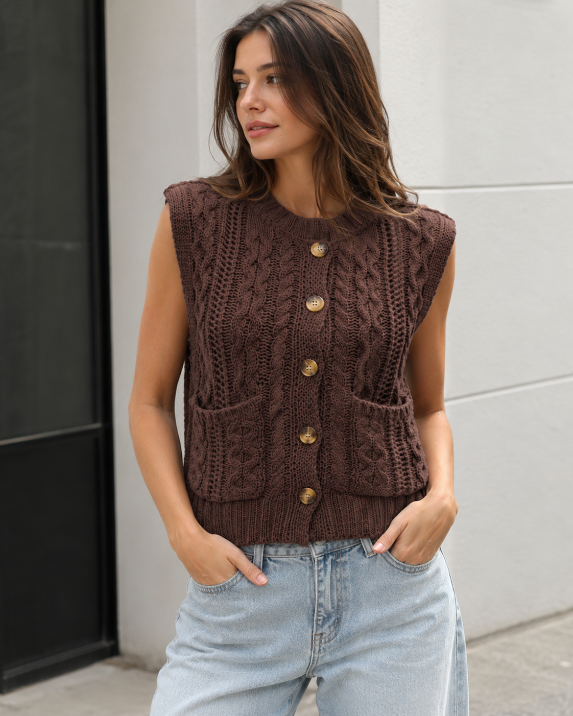 Margot Cable Knit Cardigan Sweater in Apricot Apricot 6