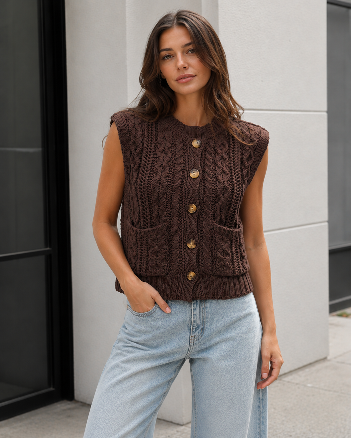 Margot Cable Knit Cardigan Sweater in Apricot Apricot 8
