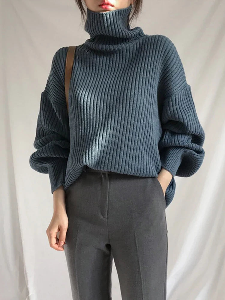 Margot Turtleneck Knit Sweater in Brown Beige 3