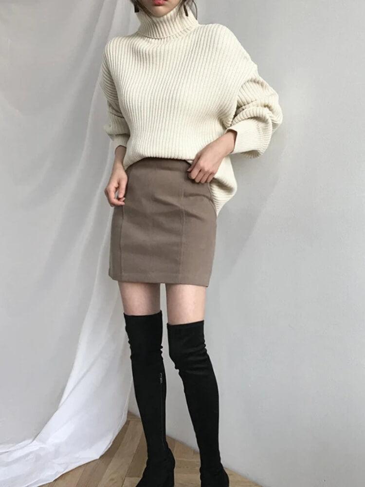 Margot Turtleneck Knit Sweater in Brown Blue 6