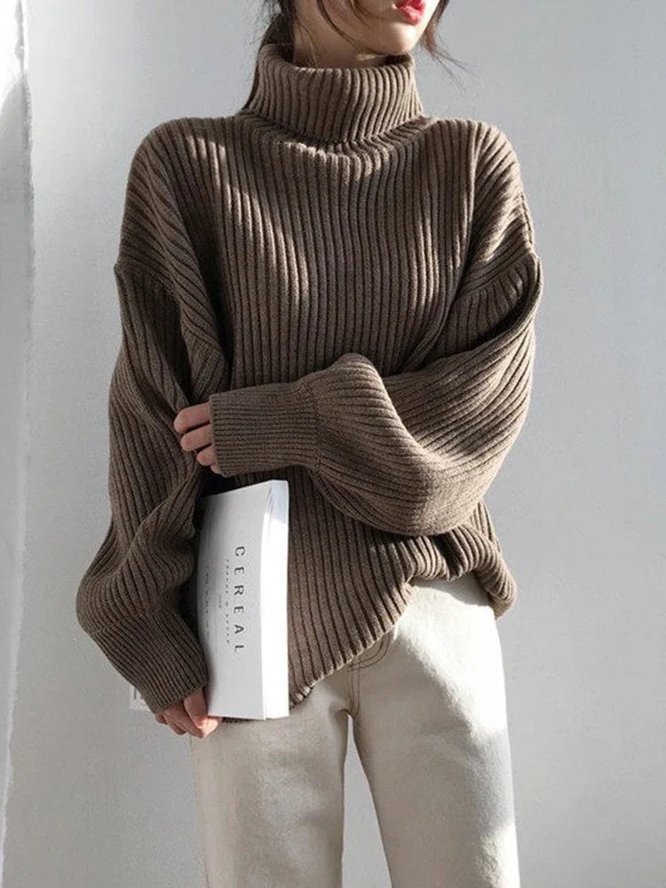Margot Turtleneck Knit Sweater in Brown Brown 1