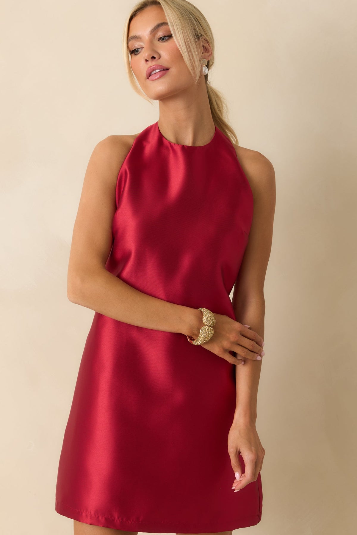 Vivienne Red Satin Halter Mini Dress Red 3