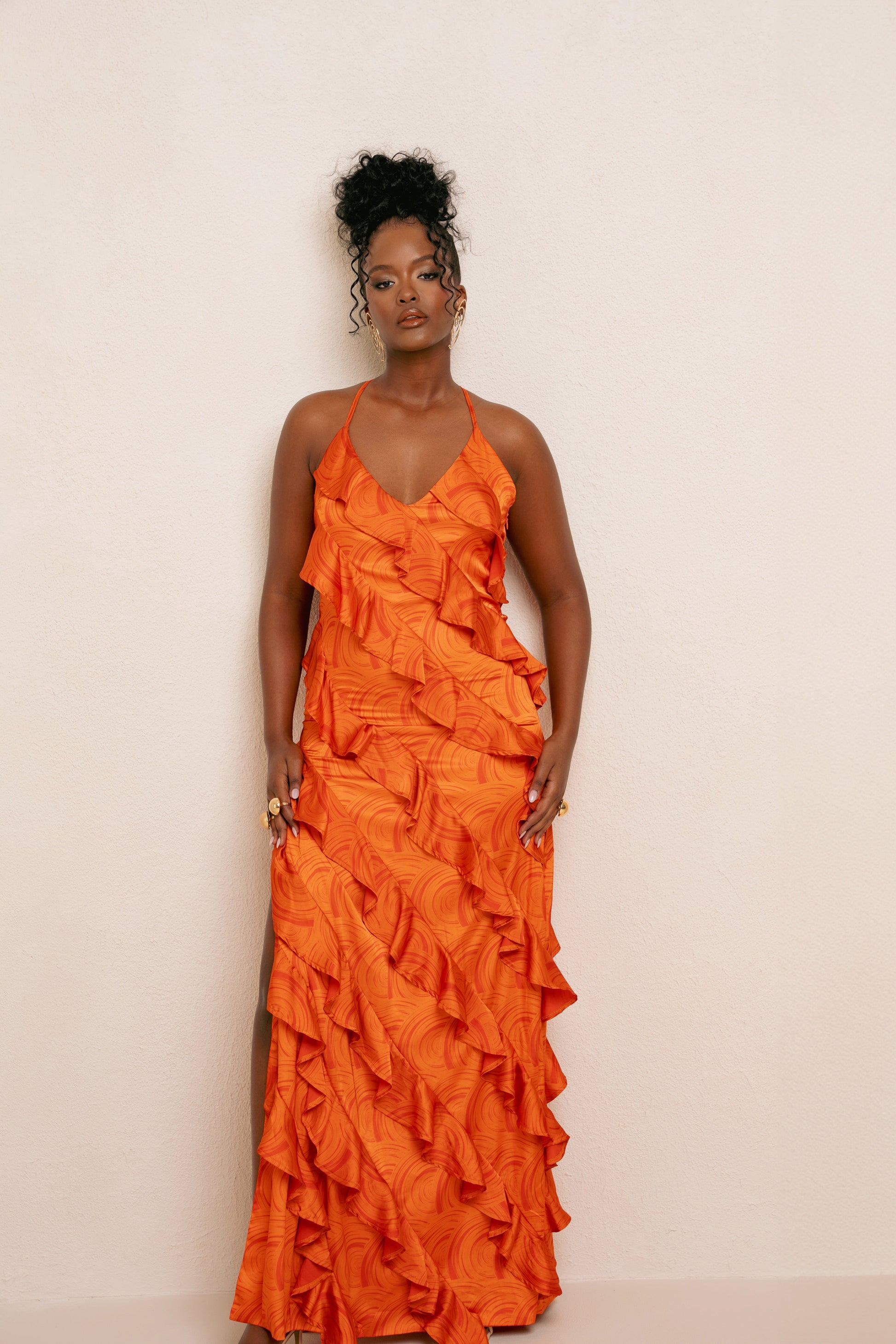 Iza Orange Ruffle Maxi Dress 4