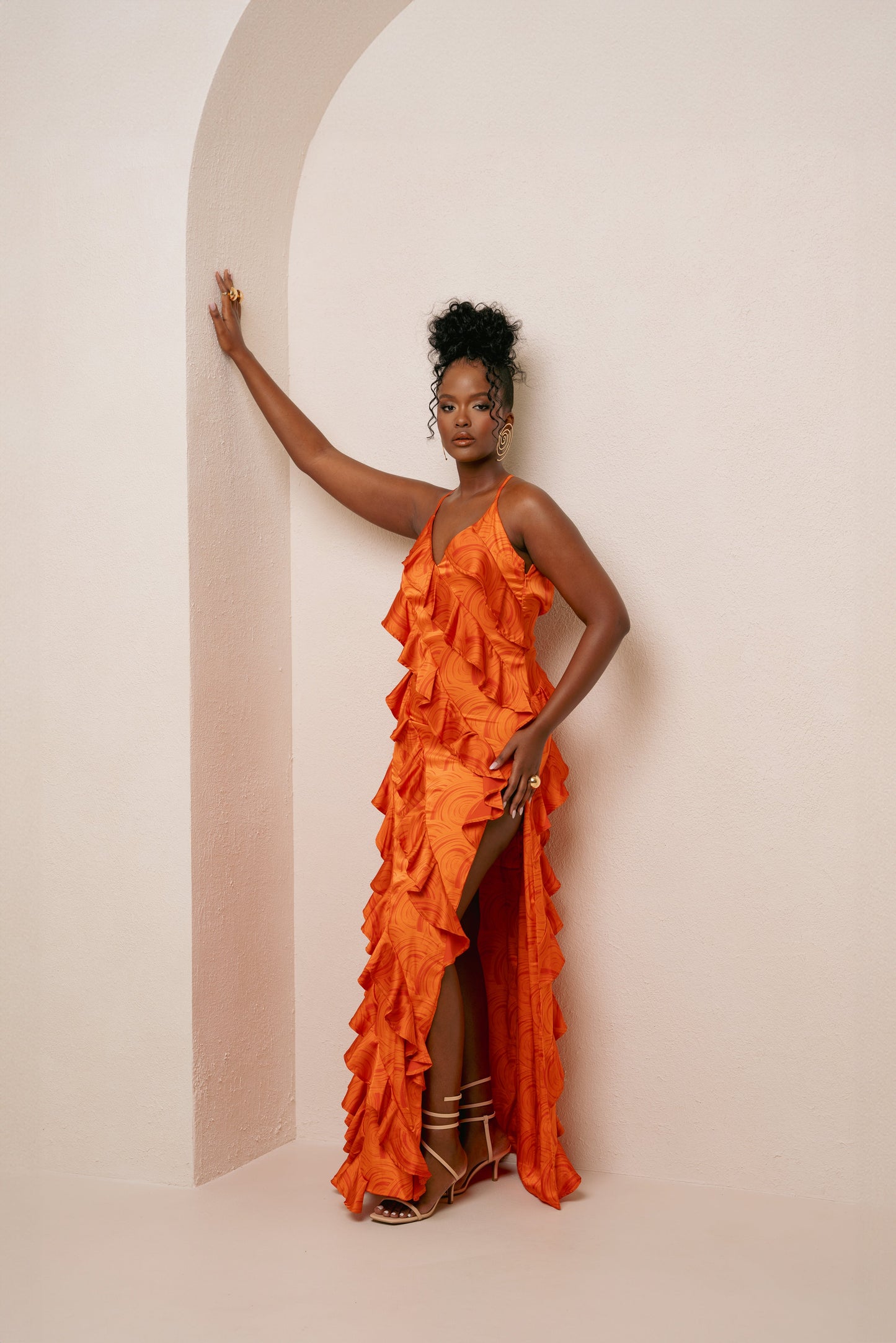 Iza Orange Ruffle Maxi Dress 9