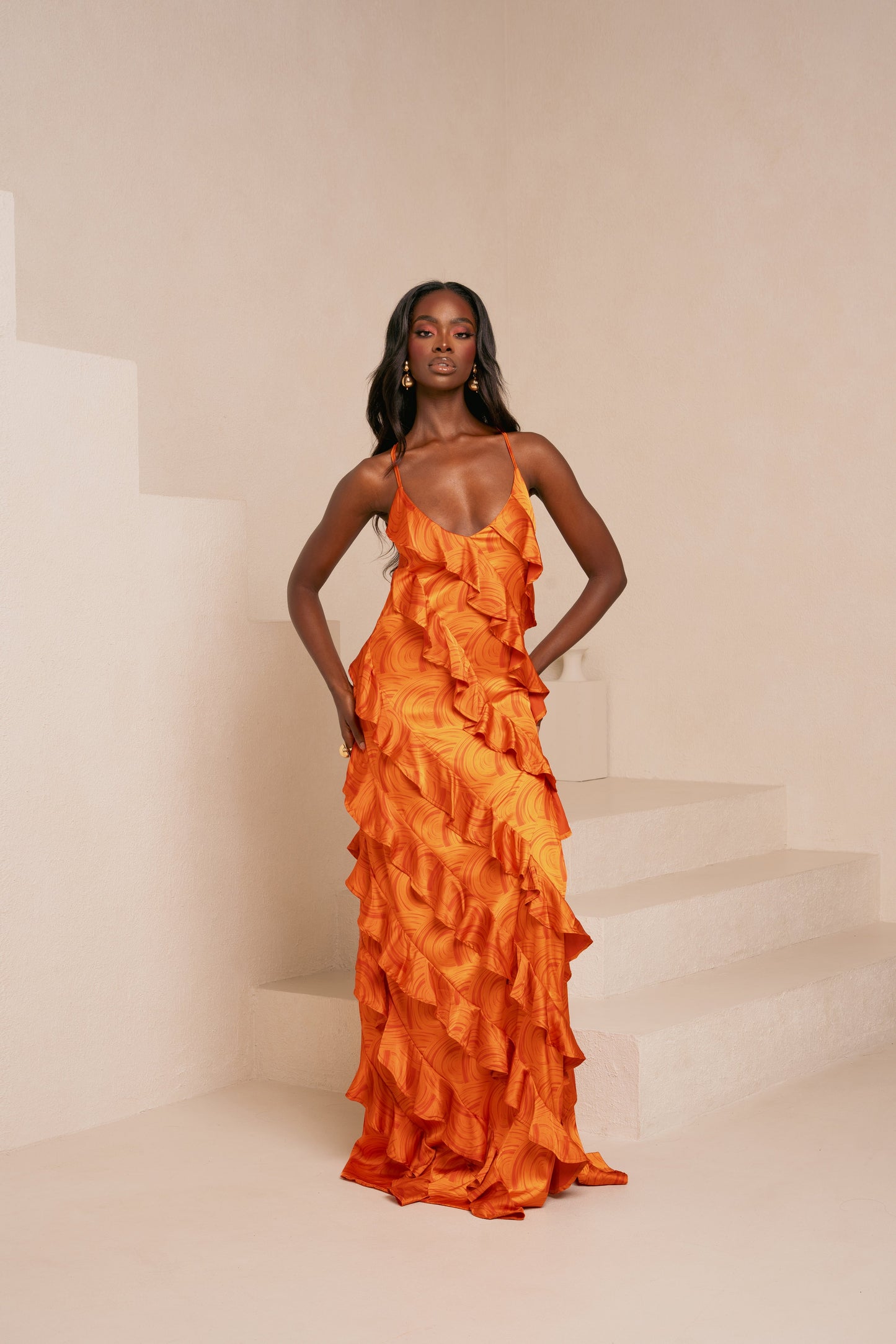 Iza Orange Ruffle Maxi Dress 1