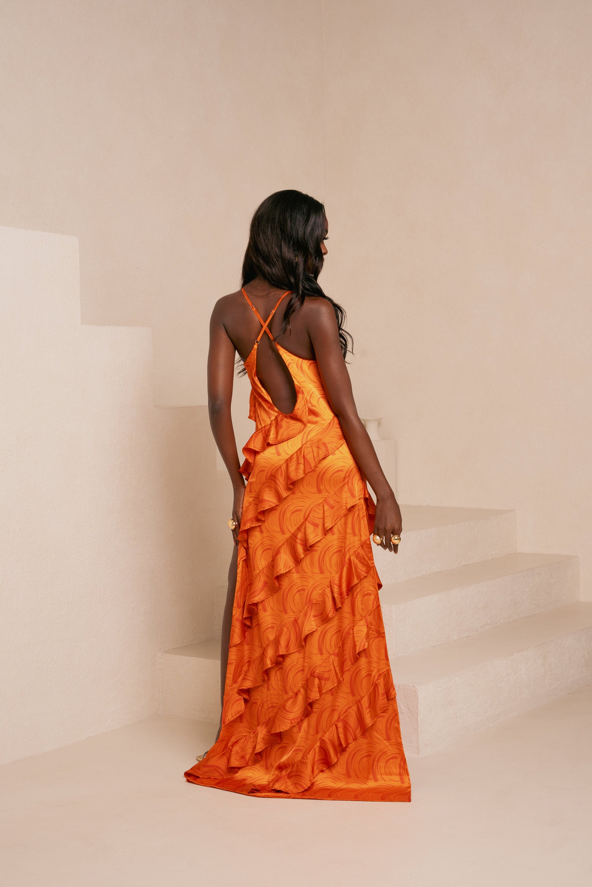Iza Orange Ruffle Maxi Dress 3
