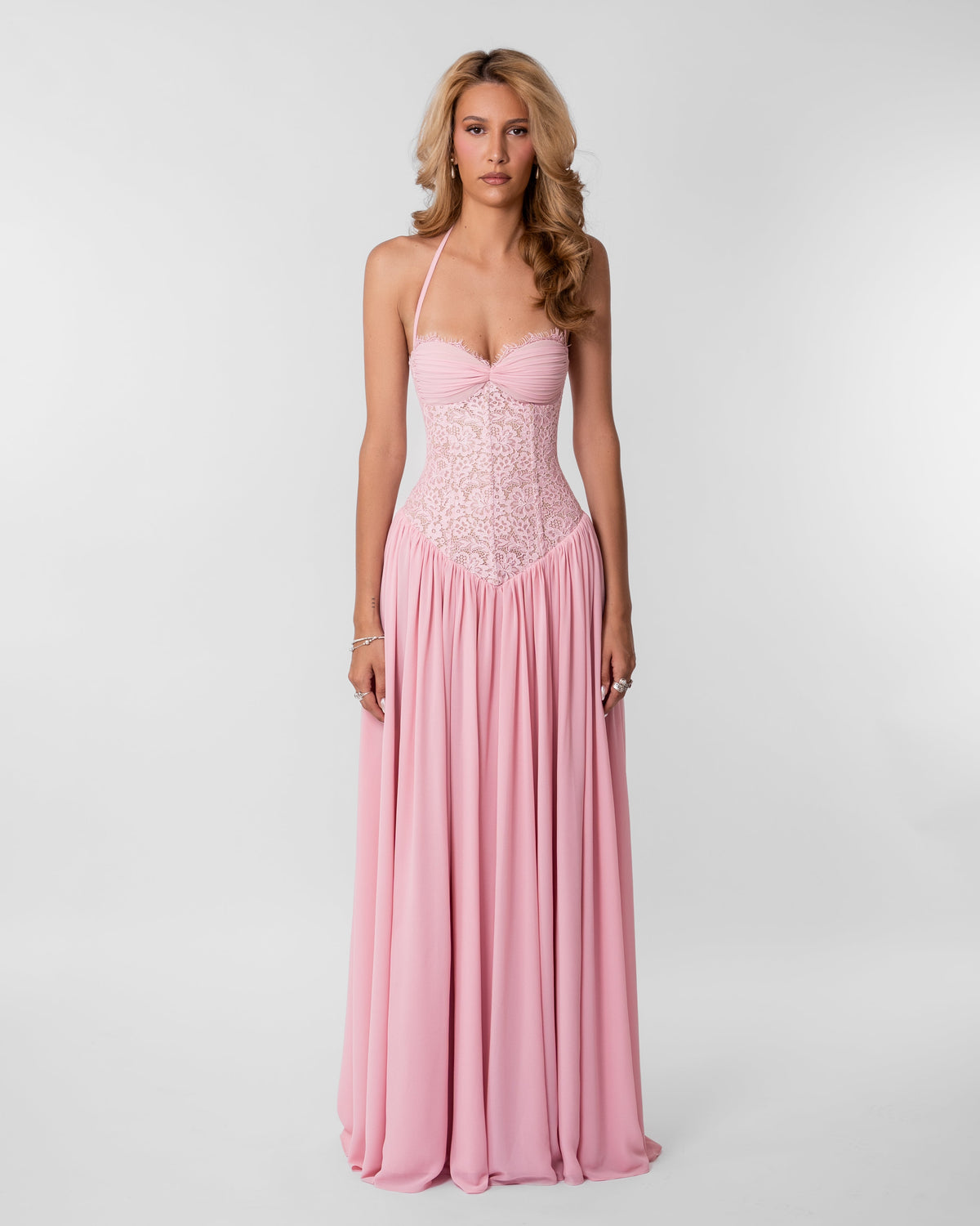 Faye Corset Lace Maxi Dress Pink 1