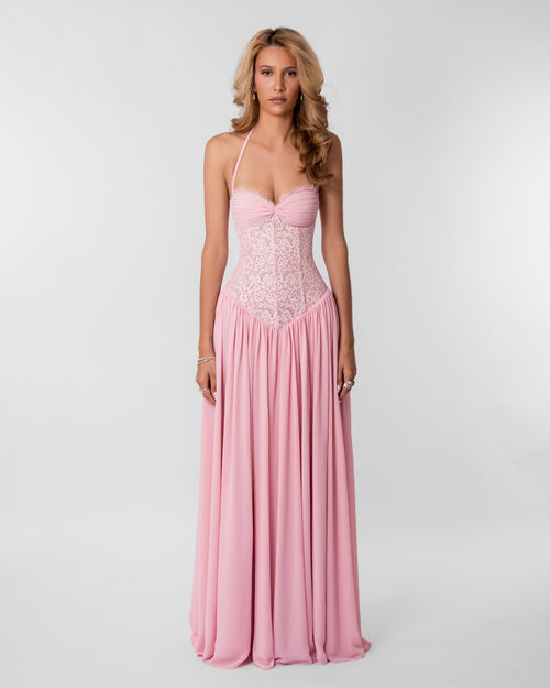 Faye Corset Lace Maxi Dress Pink 1