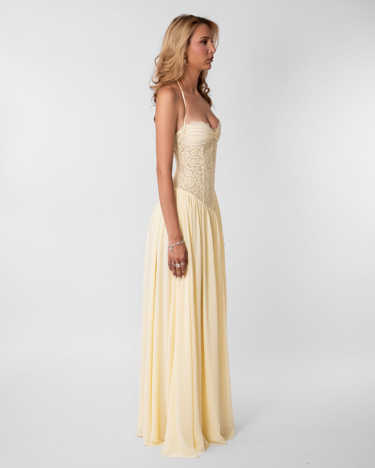 Faye Corset Lace Maxi Dress Buttercream Yellow 3