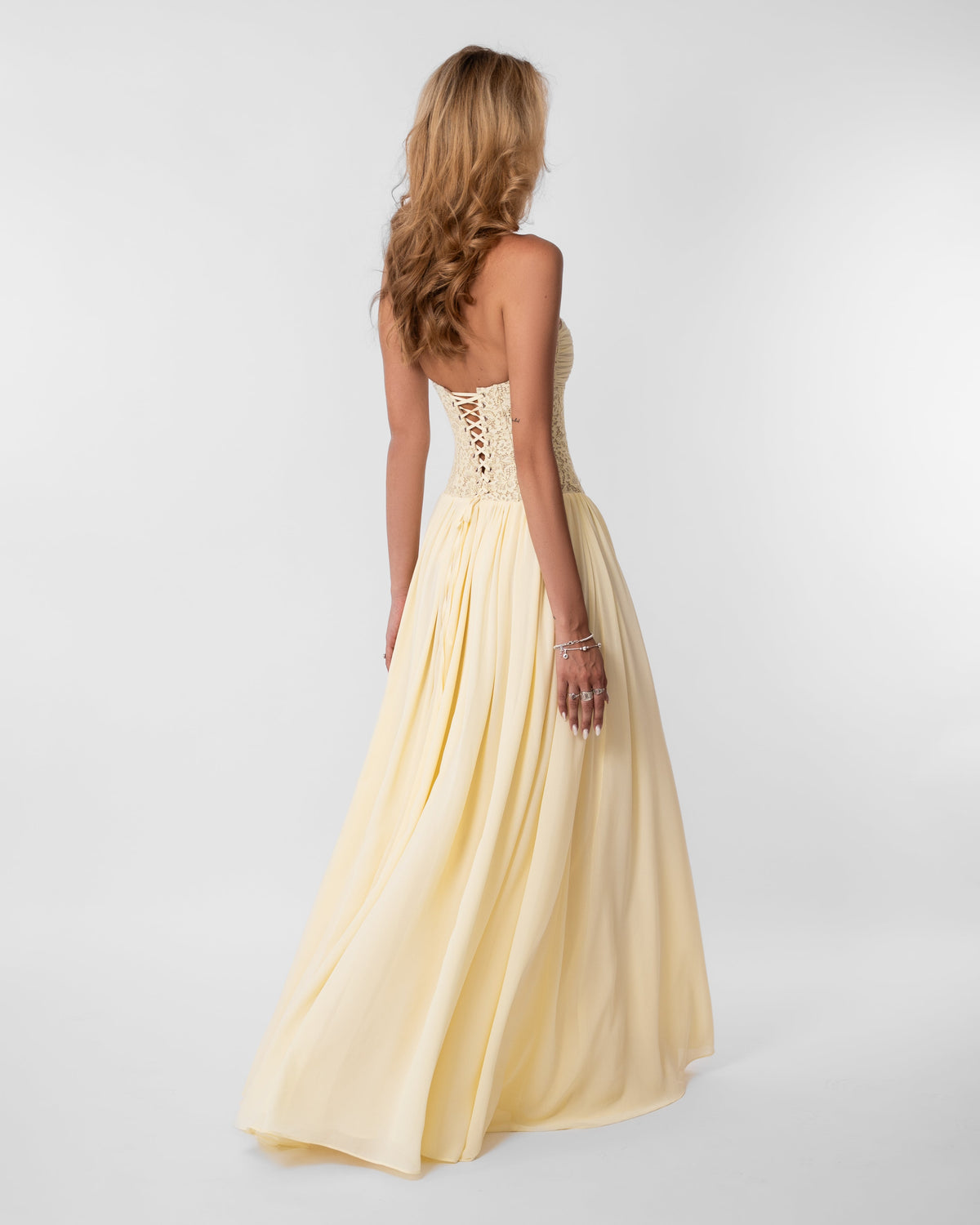 Faye Corset Lace Maxi Dress Buttercream Yellow 4
