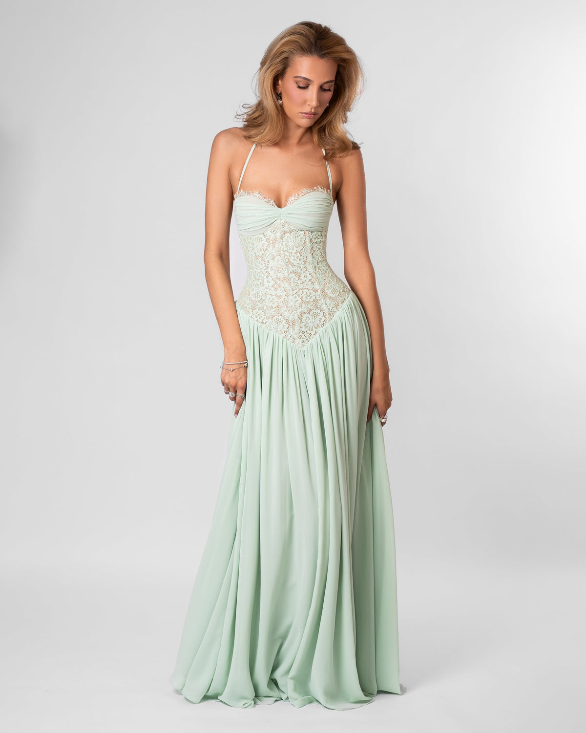 Faye Corset Lace Maxi Dress Mint 3
