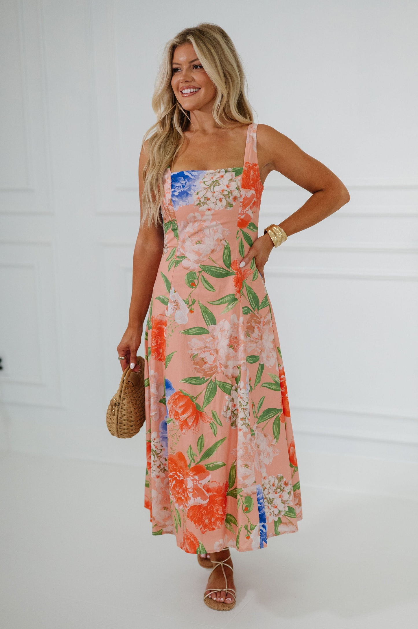 Aruba Floral Midi Dress Peach 2