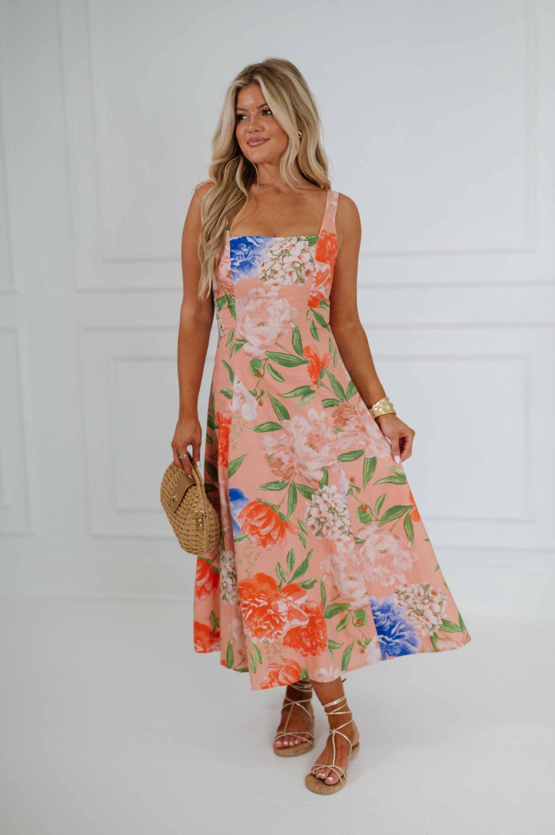 Aruba Floral Midi Dress Peach 5