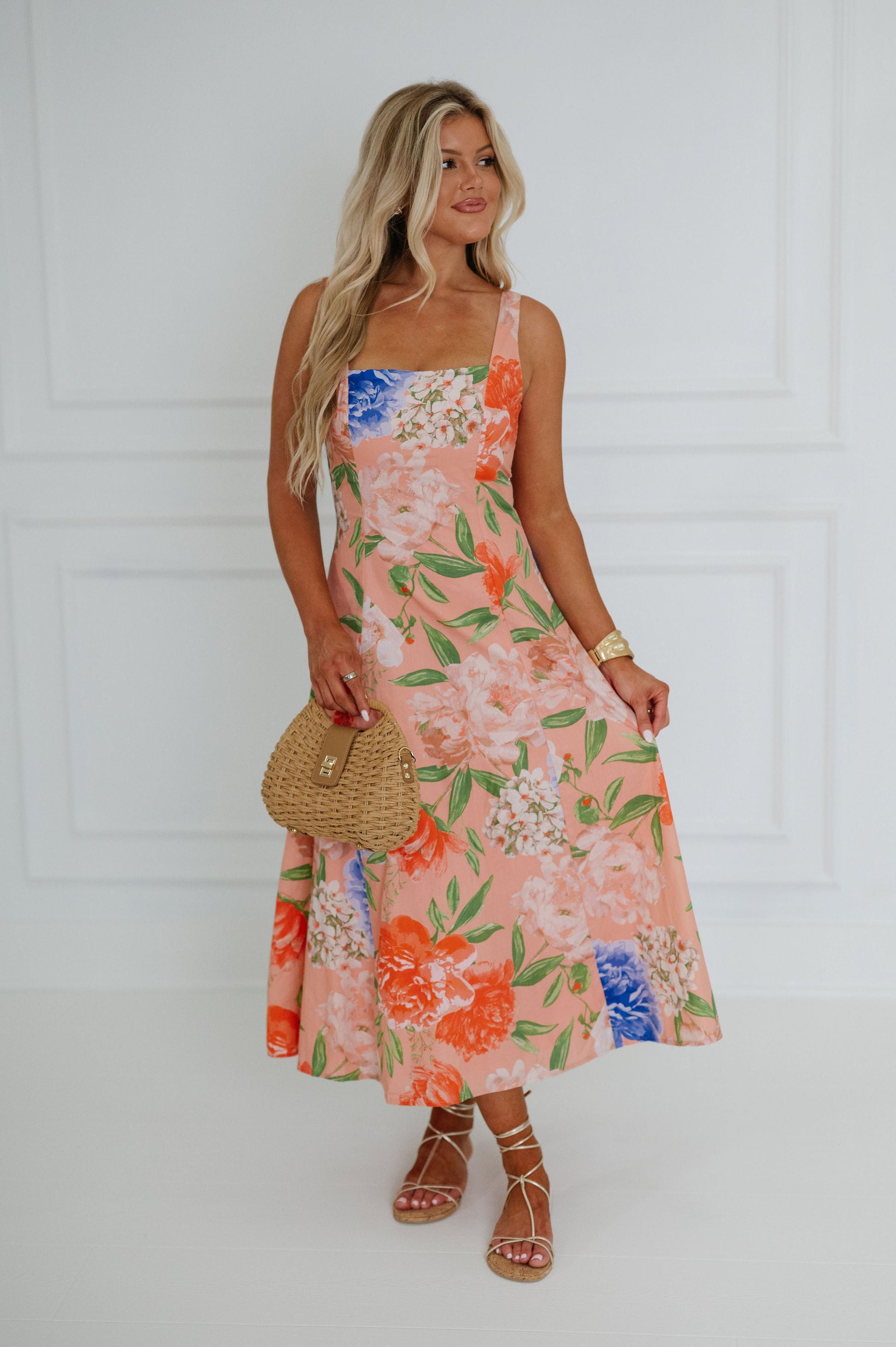 Aruba Floral Midi Dress Peach 7