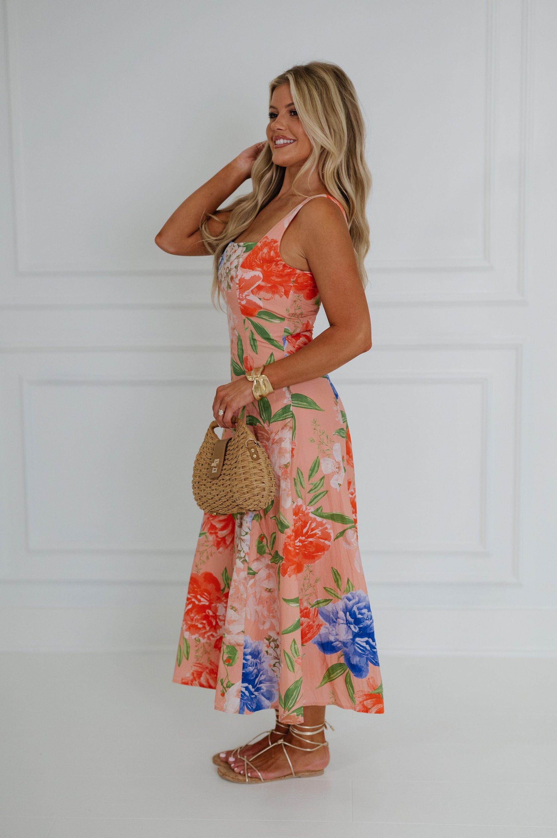 Aruba Floral Midi Dress Peach 10
