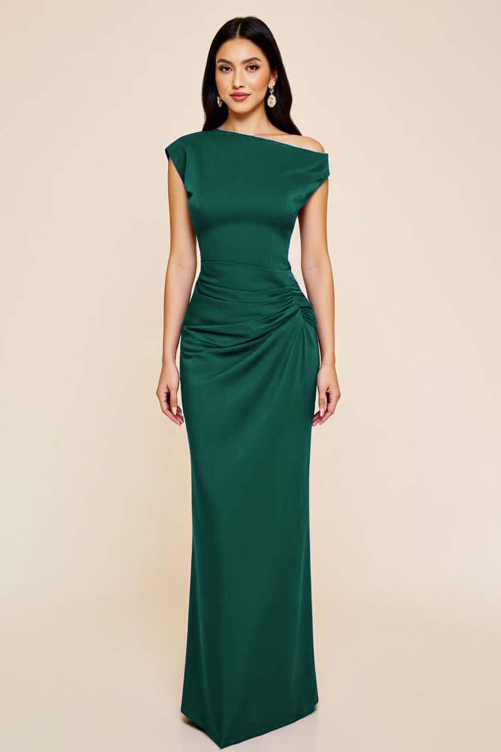 Vivienne Satin Ruched Formal Dress Dark Green 7