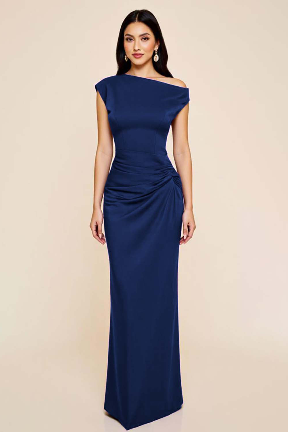Vivienne Satin Ruched Formal Dress Dark Navy 8