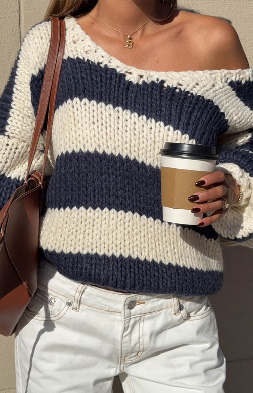 Delvey Navy Striped Knit Sweater Navy 1