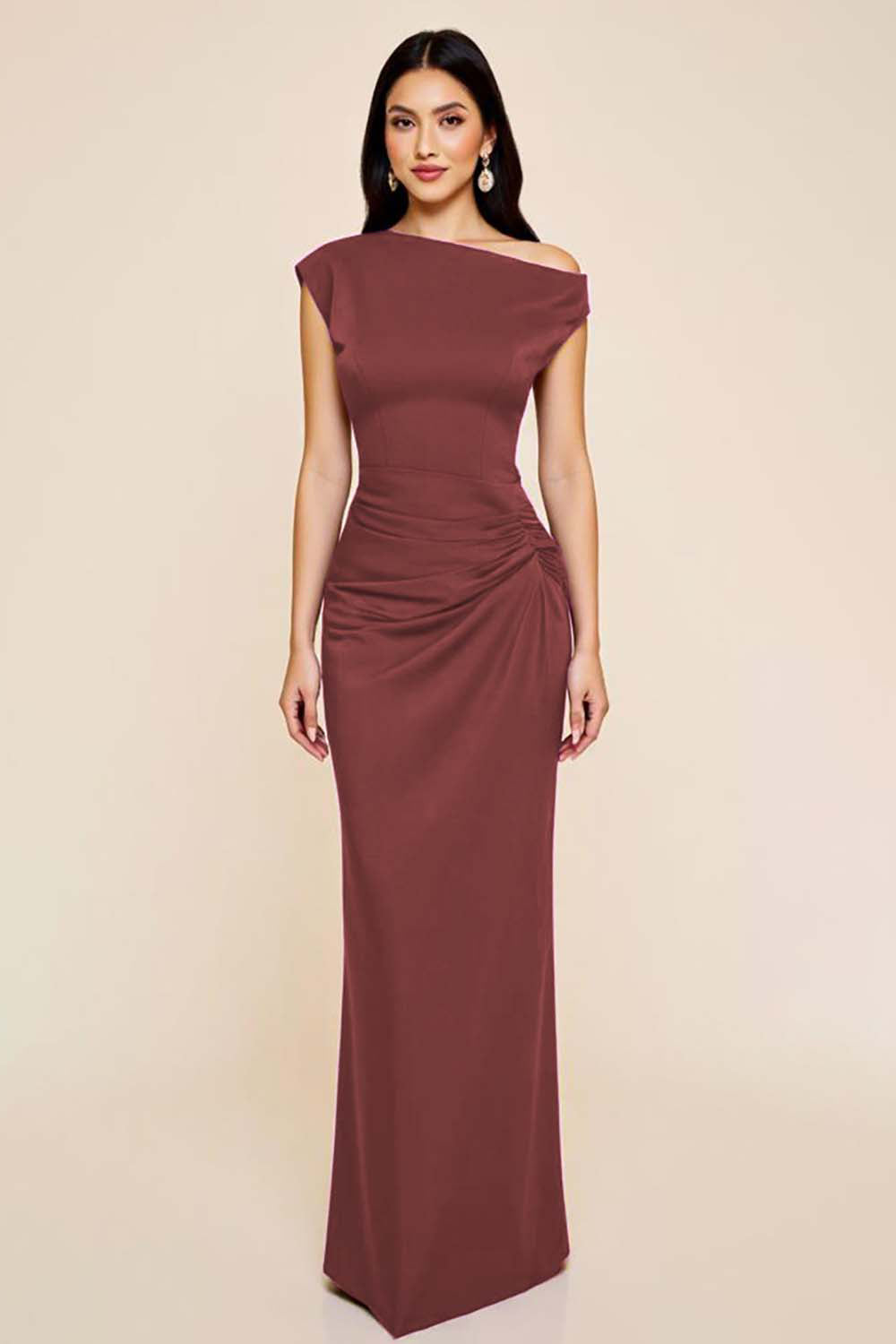 Vivienne Satin Ruched Formal Dress Desert Rose 9