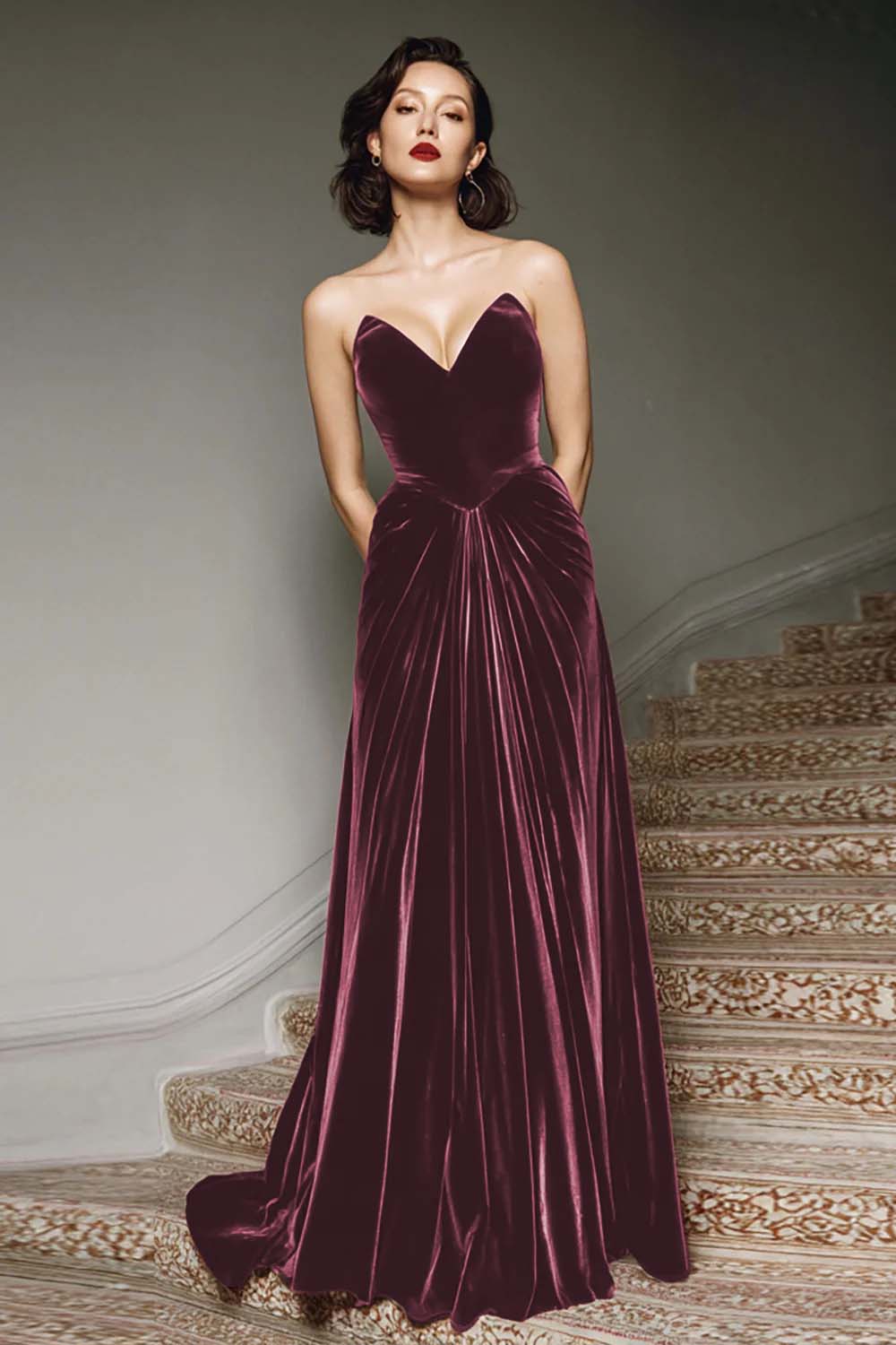 Margot Velvet A-Line Gown Fuchsia 4