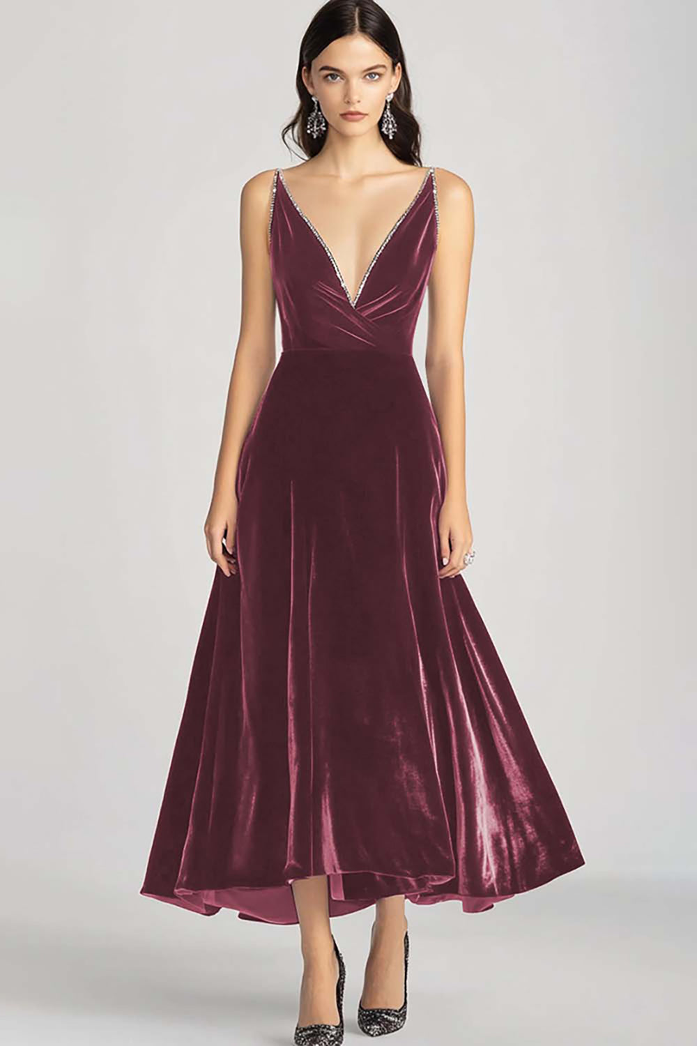 Margot Velvet V-Neck Dress Red 6