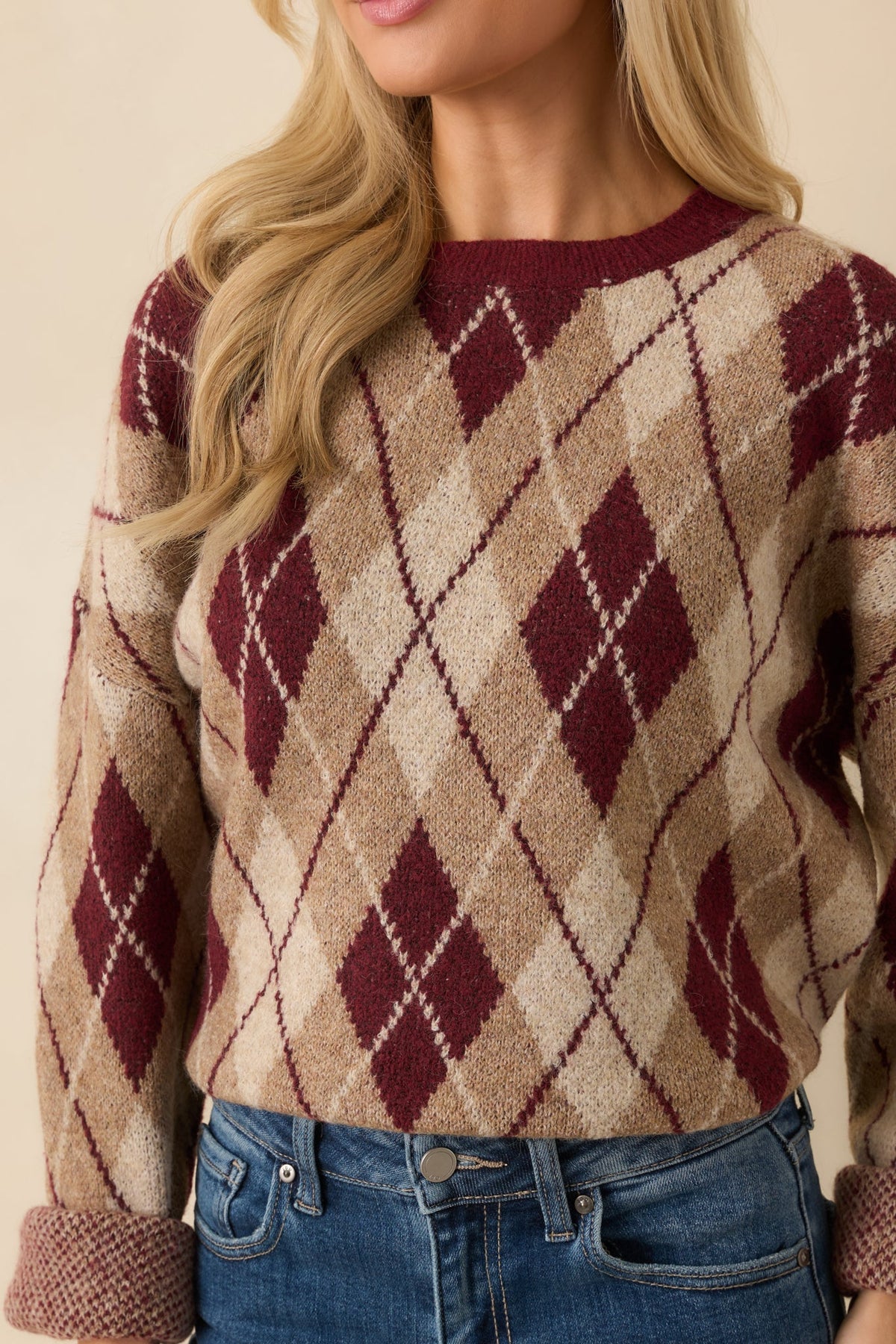 Margot Knit Sweater in Burgundy Argyle Multi 2