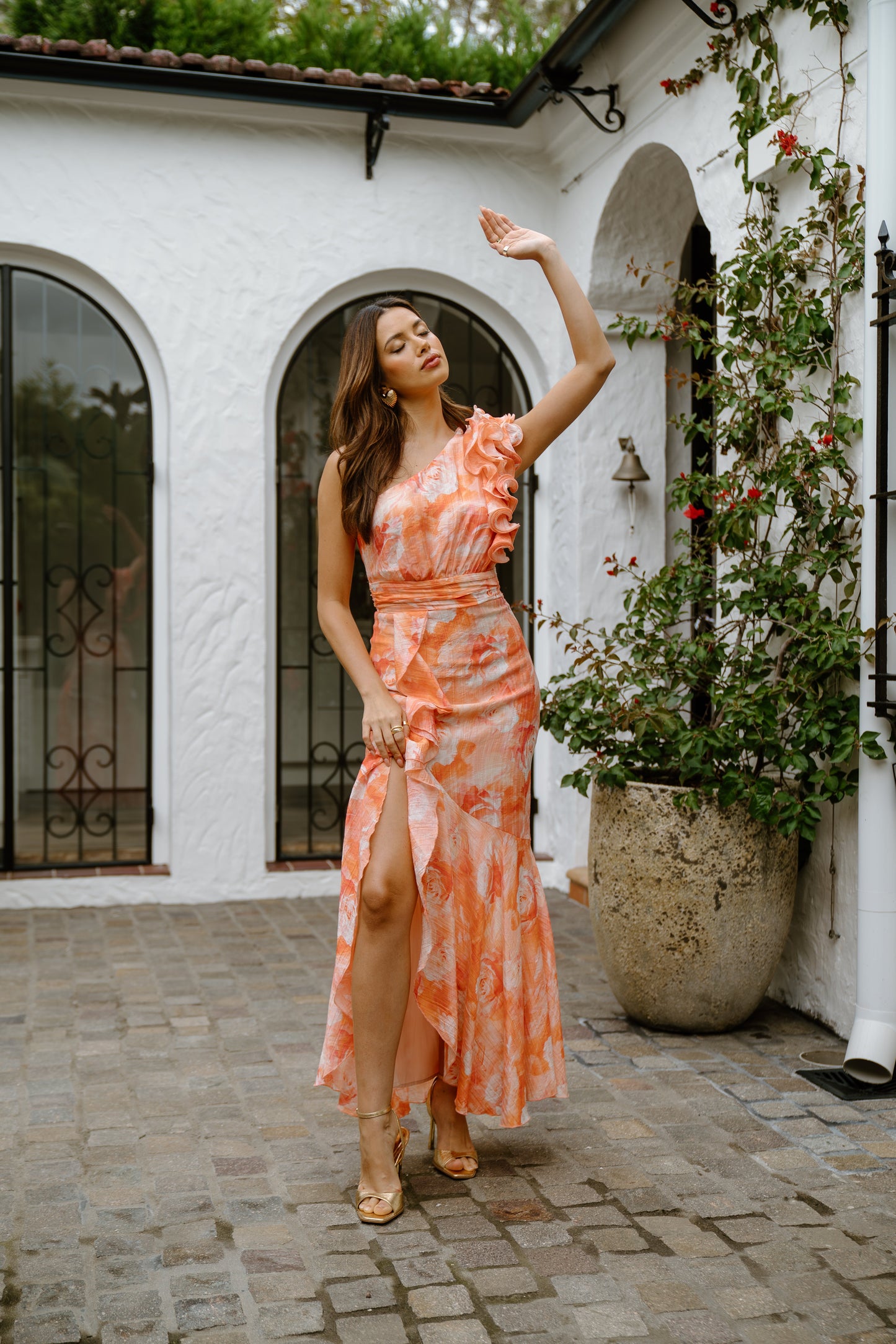 Dominique Pink One-Shoulder Ruffle Maxi Dress Shoulder Ruffle Maxi Dress 2