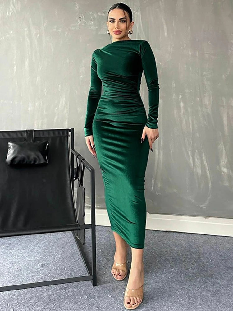Arabella Velvet Midi Dress Green 2