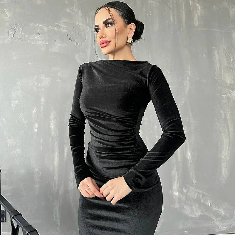 Arabella Velvet Midi Dress Blue 7