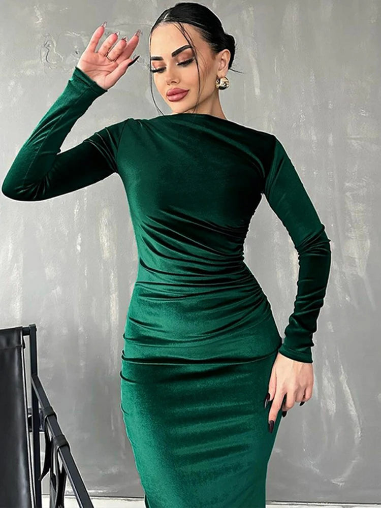 Arabella Velvet Midi Dress Blue 1