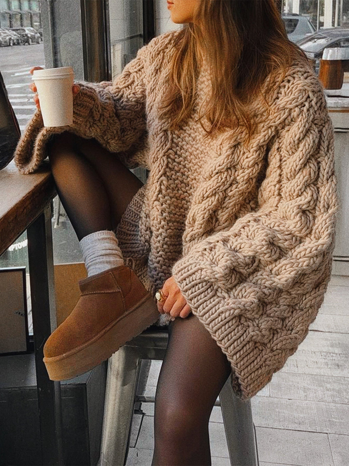 Margot Cable Knit Sweater Dress White 1