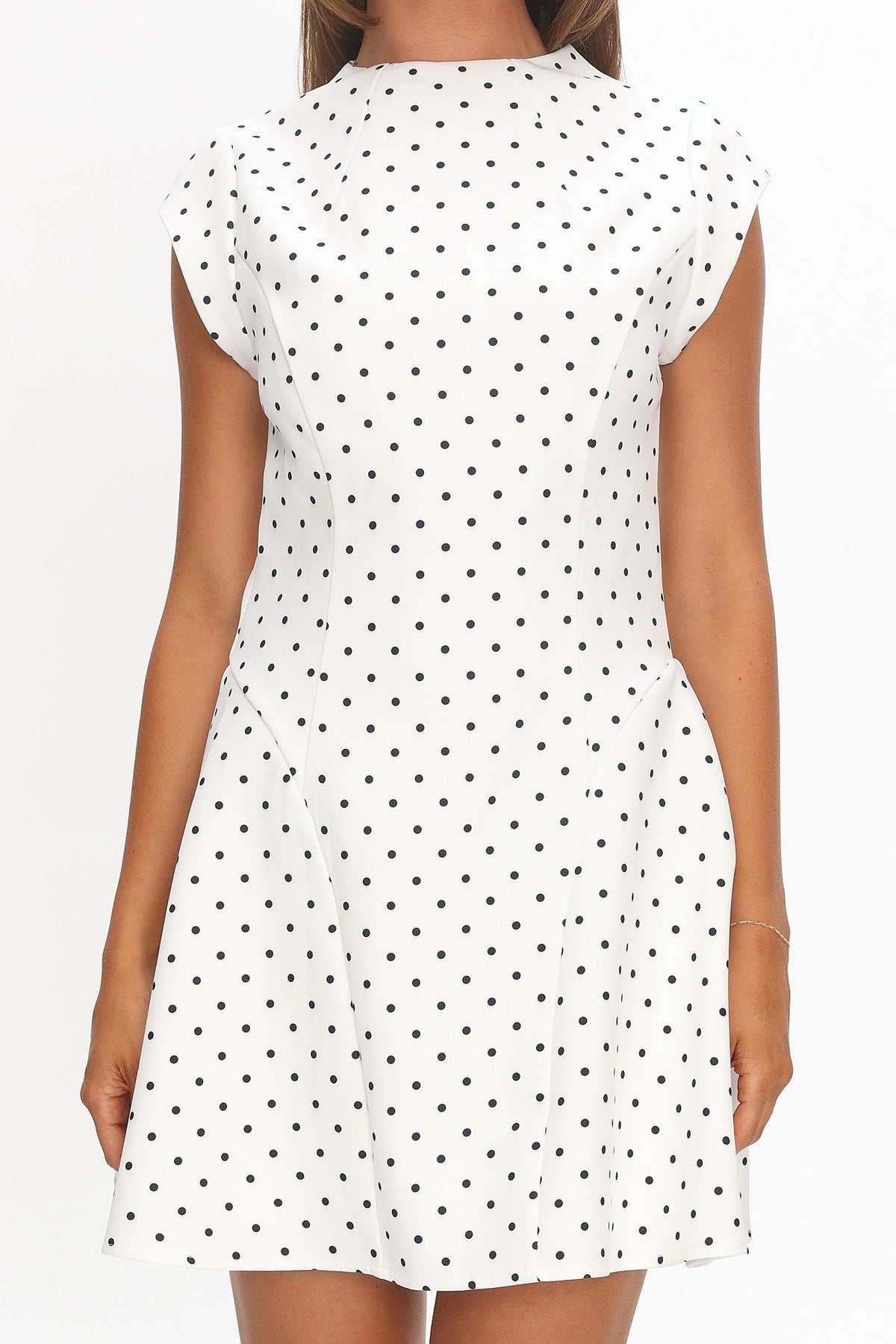 Arabella Cap Sleeve Mini Dress in Ivory Polka Dot White 4