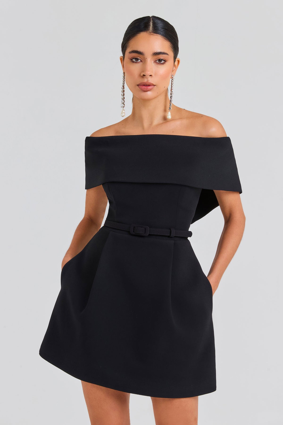 Harper Satin Mini Dress Black 1