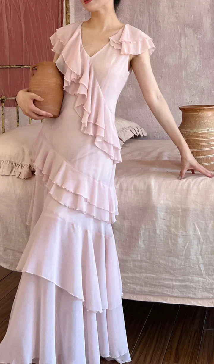 Arabella Chiffon Pleated Gown As photo Dusty Pink 8