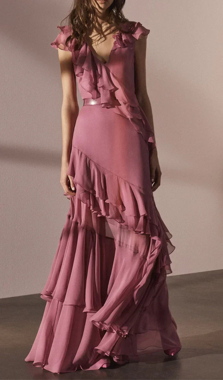 Arabella Chiffon Pleated Gown As photo Dusty Pink 6