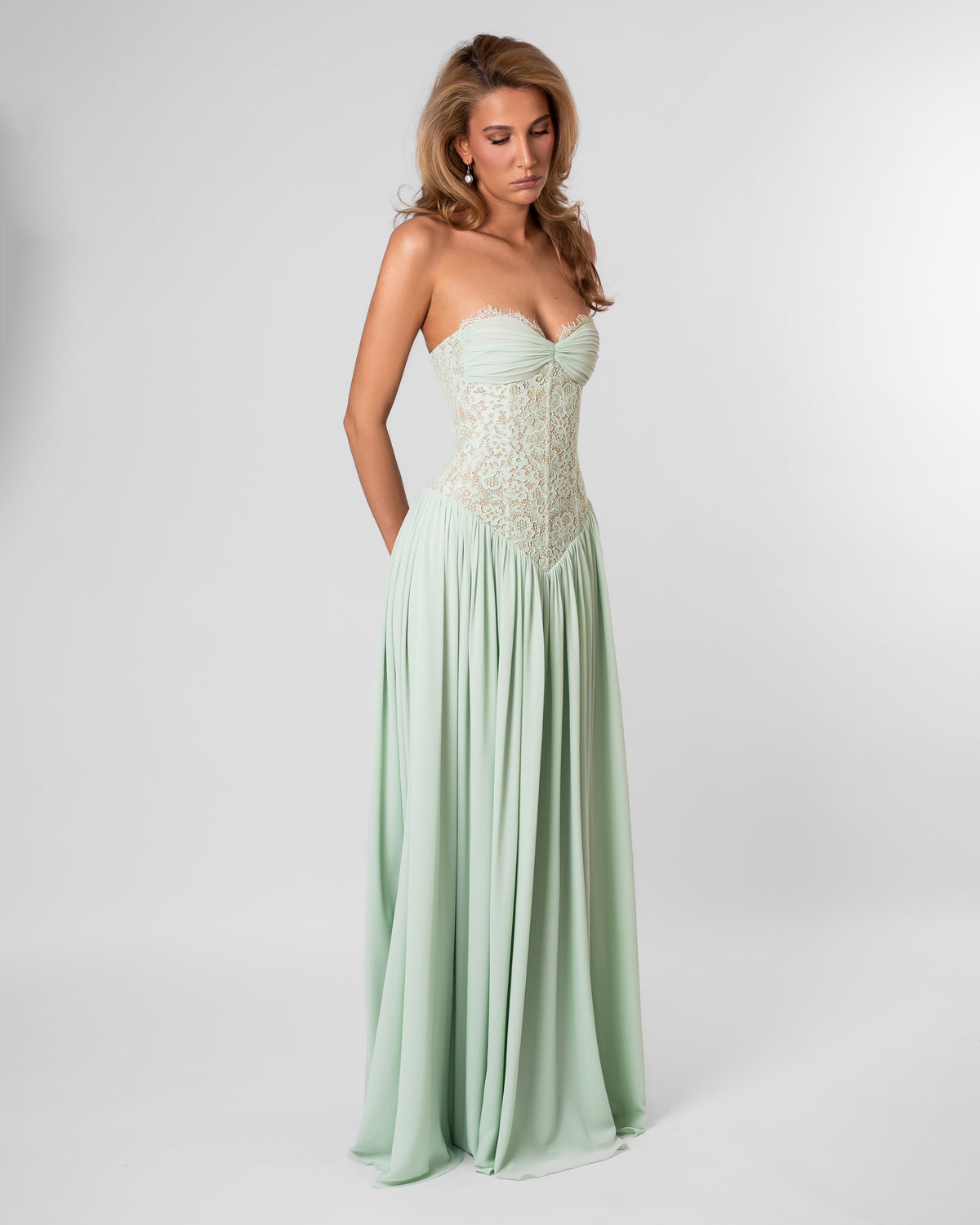Faye Corset Lace Maxi Dress Mint 4