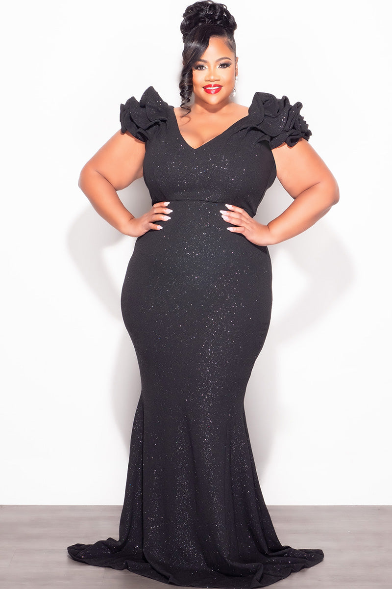 Ophelia Glitter Gown with Layered Sleeves Black 2