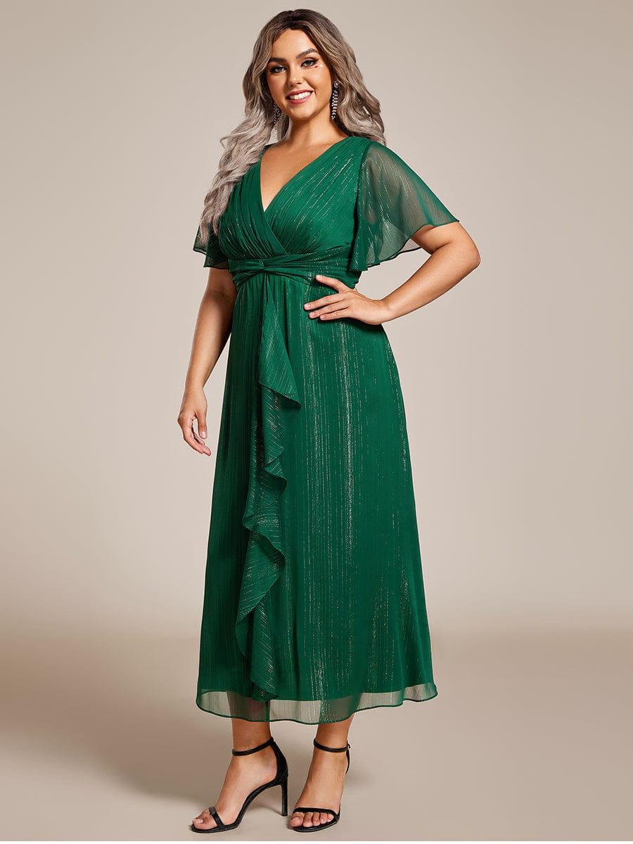 Ophelia Metallic V-Neck A-Line Dress Summer Green 8