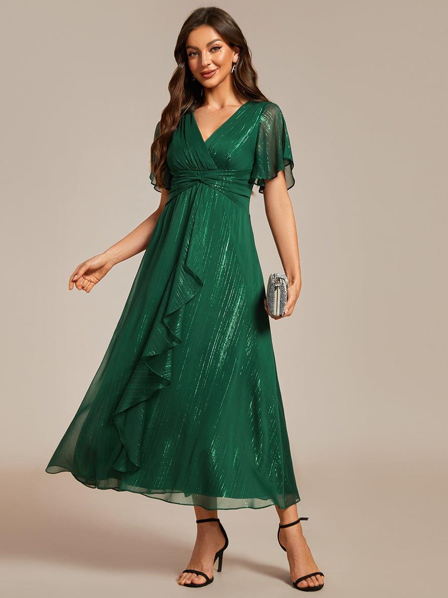 Ophelia Metallic V-Neck A-Line Dress Dusty Blue 7