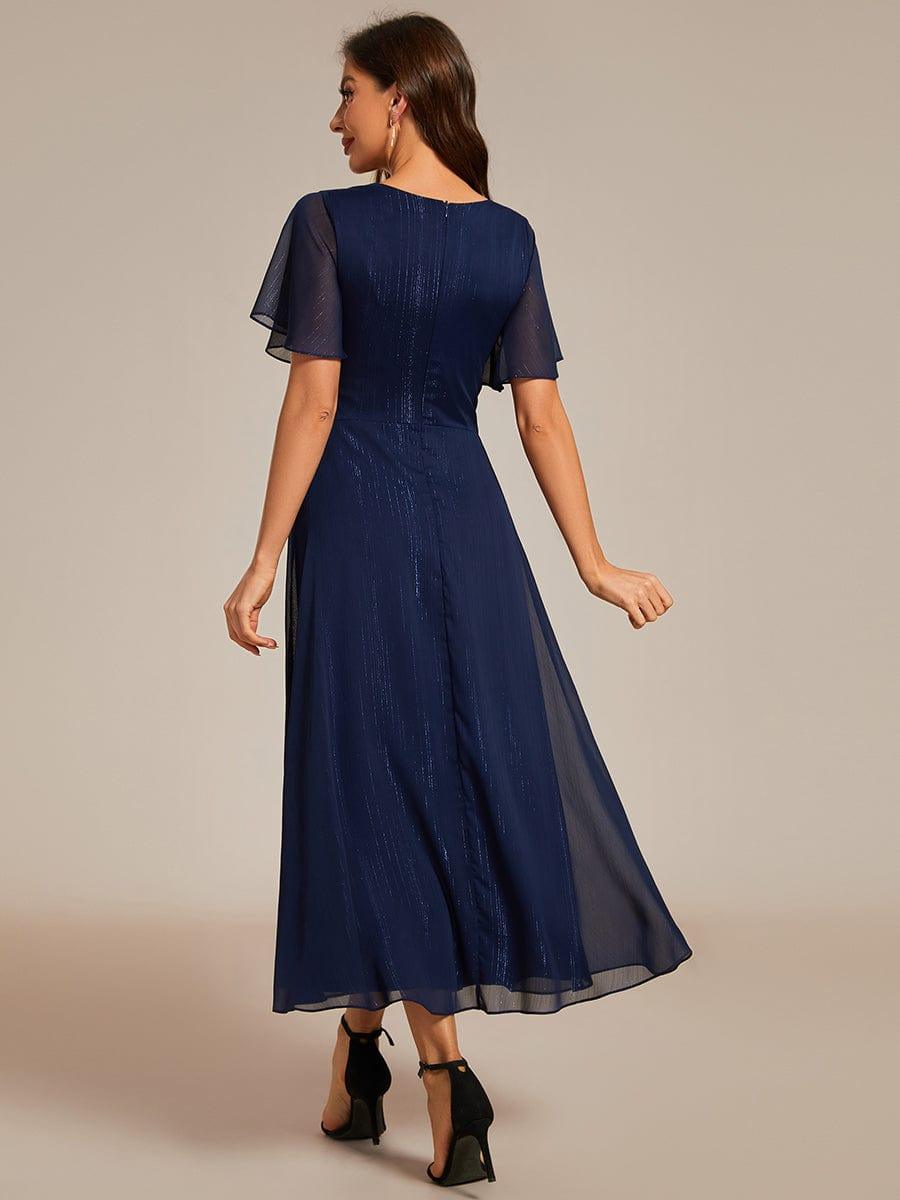 Ophelia Metallic V-Neck A-Line Dress Dusty Blue 2