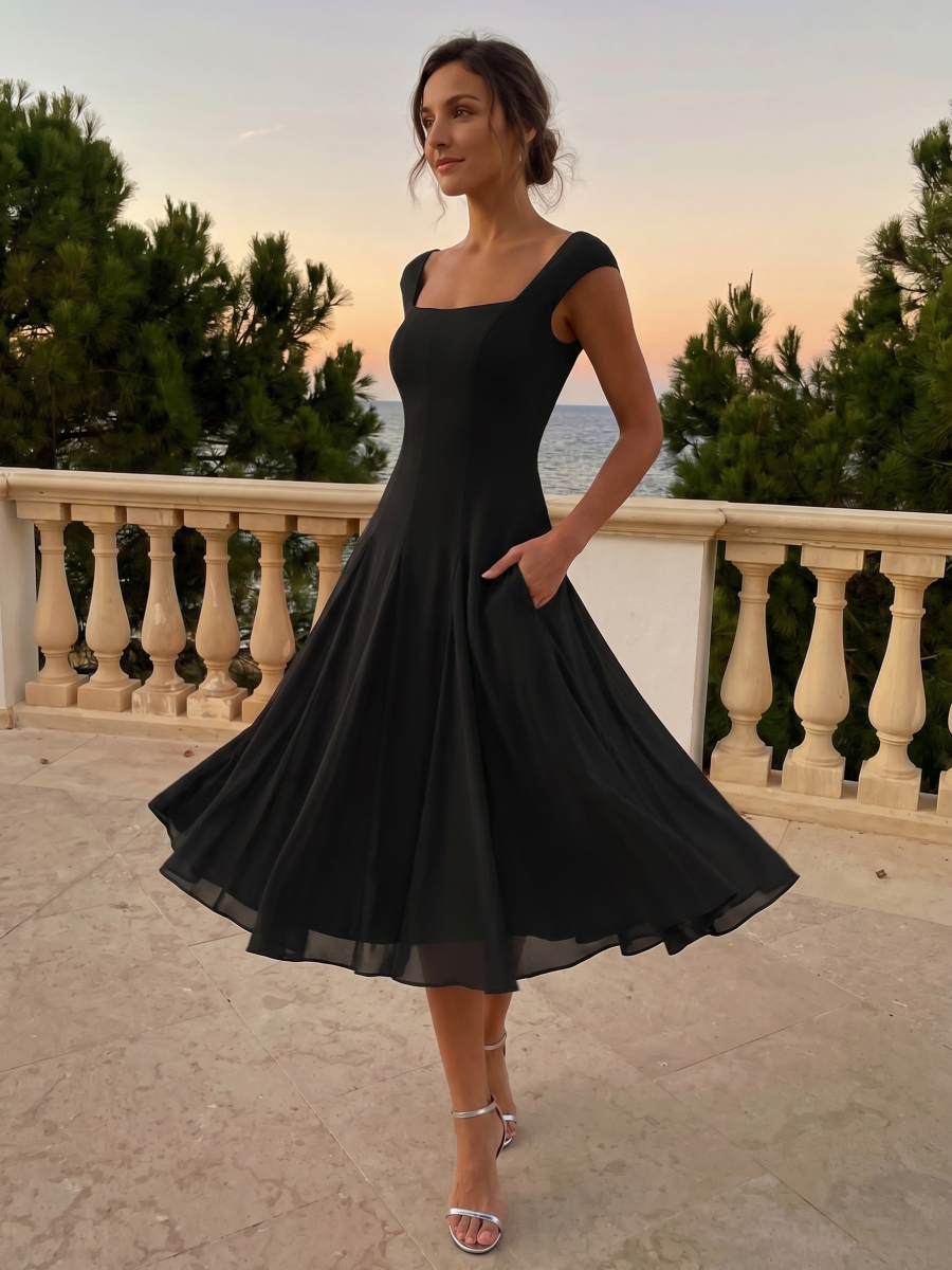 Margot A-Line Midi Dress Black 2
