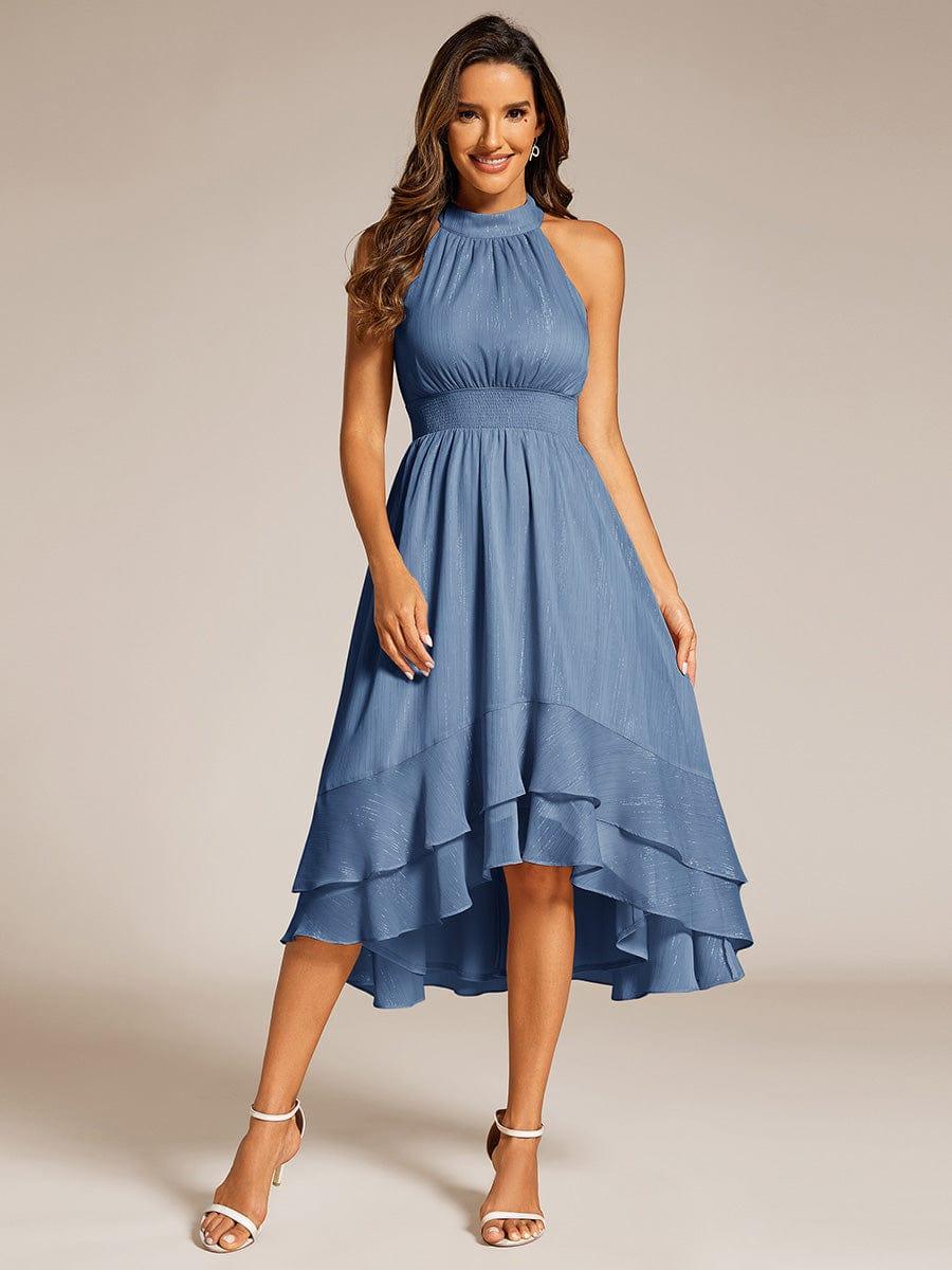 Celestine Sparkle High-Low Halter Dress Dusty Blue 1