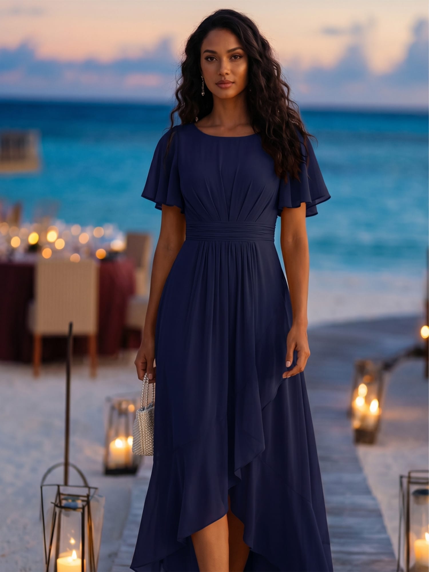 Ever Sage Chiffon Ruffle Sleeve Dress Dusty Blue 8