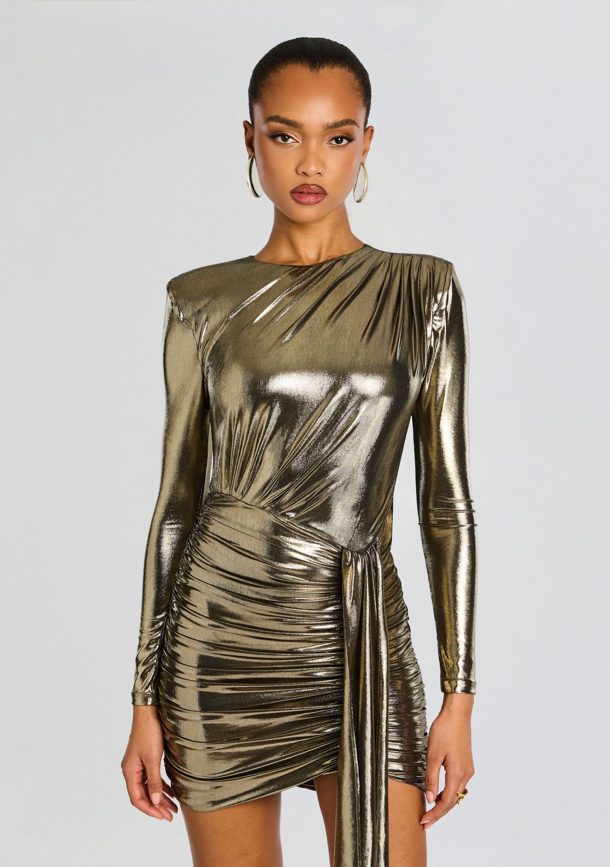 Tessy Metallic Satin Midi Dress Metallic Pewter 5
