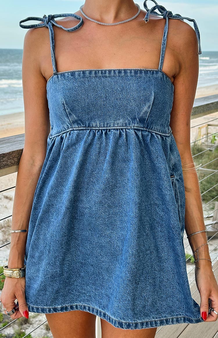 Ethel Denim Mini Dress with Tie Straps 2