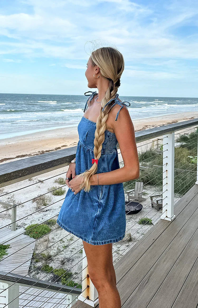 Ethel Denim Mini Dress with Tie Straps 3
